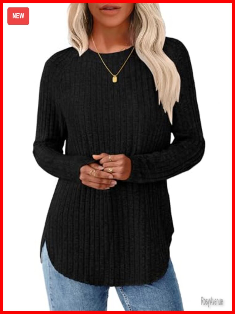 Women's Long Sleeve Tunic Sweater Crew Neck Loose Fit Lightweight Pullover